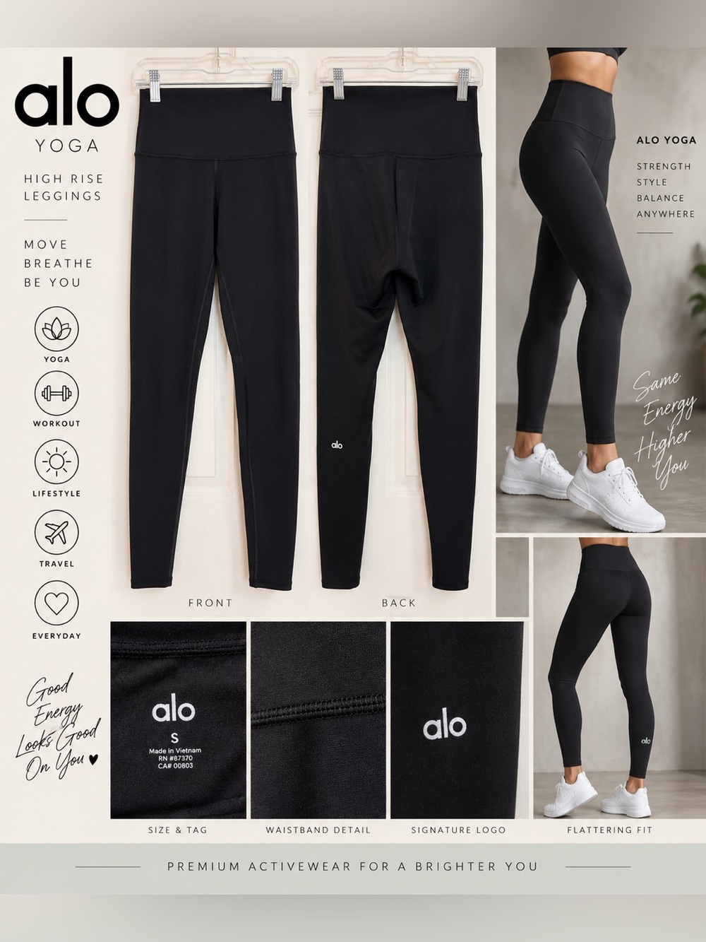 ALO Yoga Black High-Waisted Full-Length Leggings Size Small